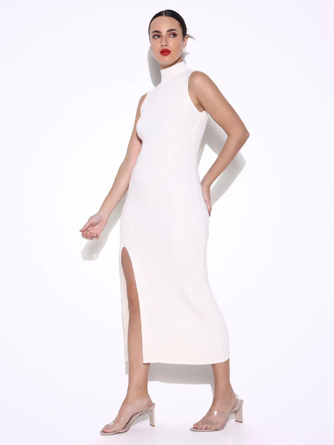 Women Solid Off White Bodycon Dress