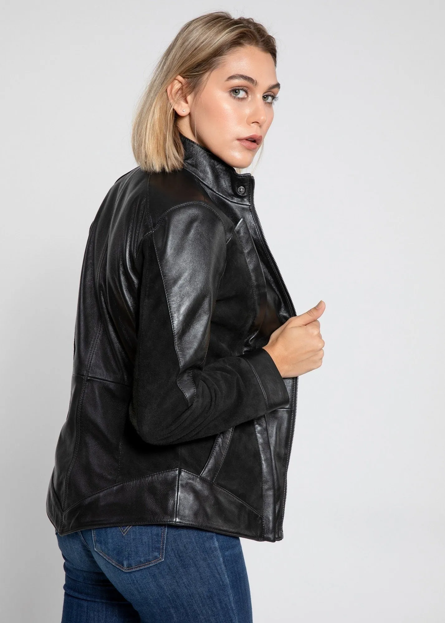 Womens Cosette Dual Panel Leather & Suede Jacket