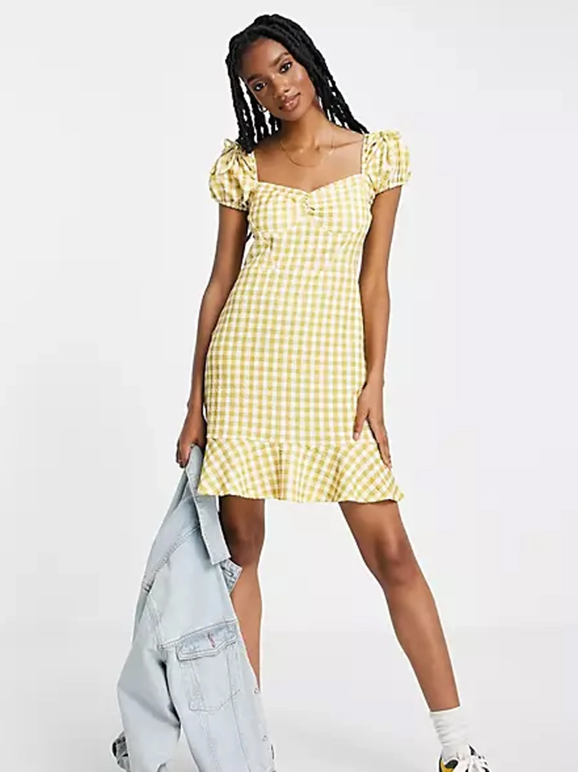 Women's Plaid Dress,Yellow